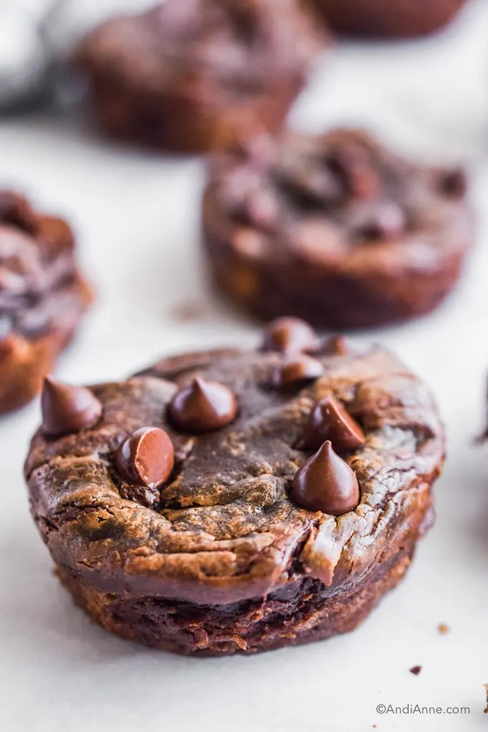 close up of flourless chocolate banana muffins