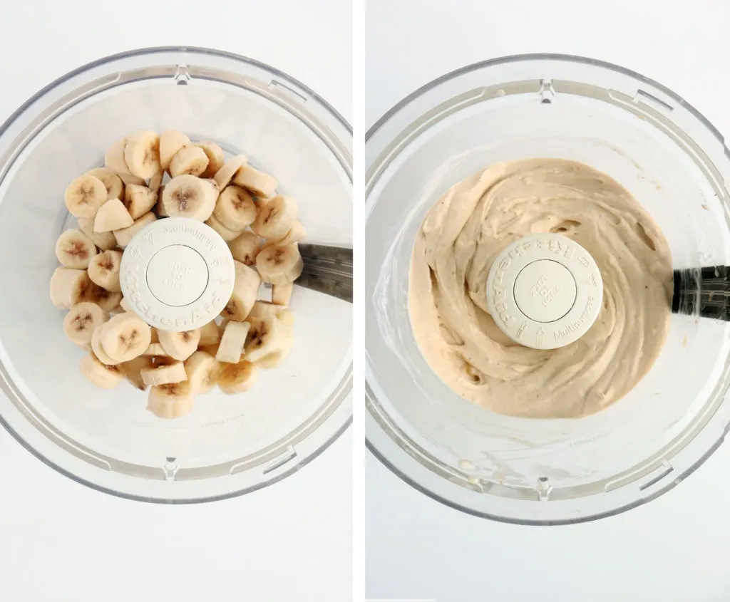 blended frozen bananas in a food processor