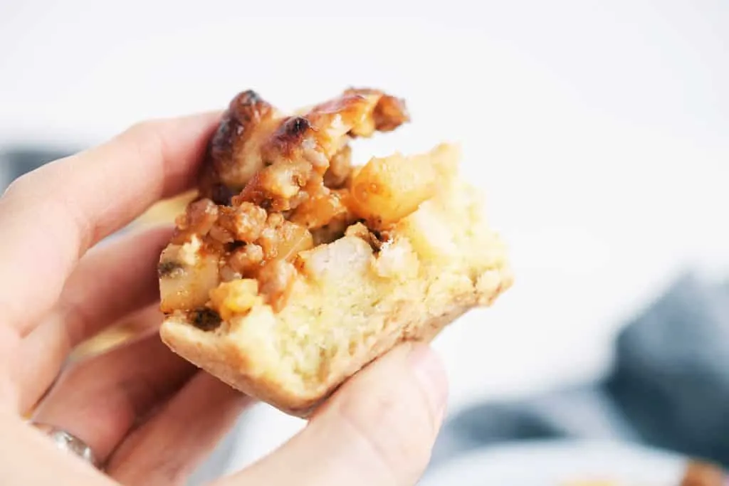 Breakfast Sausage Biscuit Muffin with egg, hashbrowns, homemade biscuit