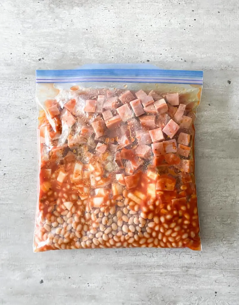 easy beans and ham crockpot freezer meal