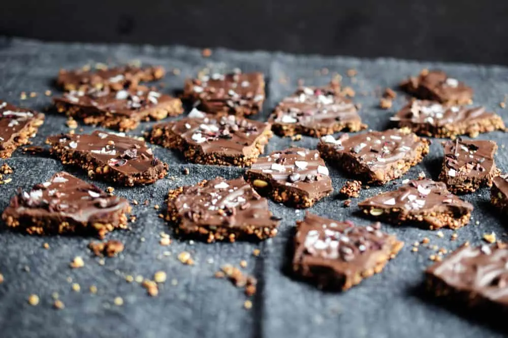 Dark Chocolate Bark with Toasted Quinoa, Oats, & Seeds - Healthy