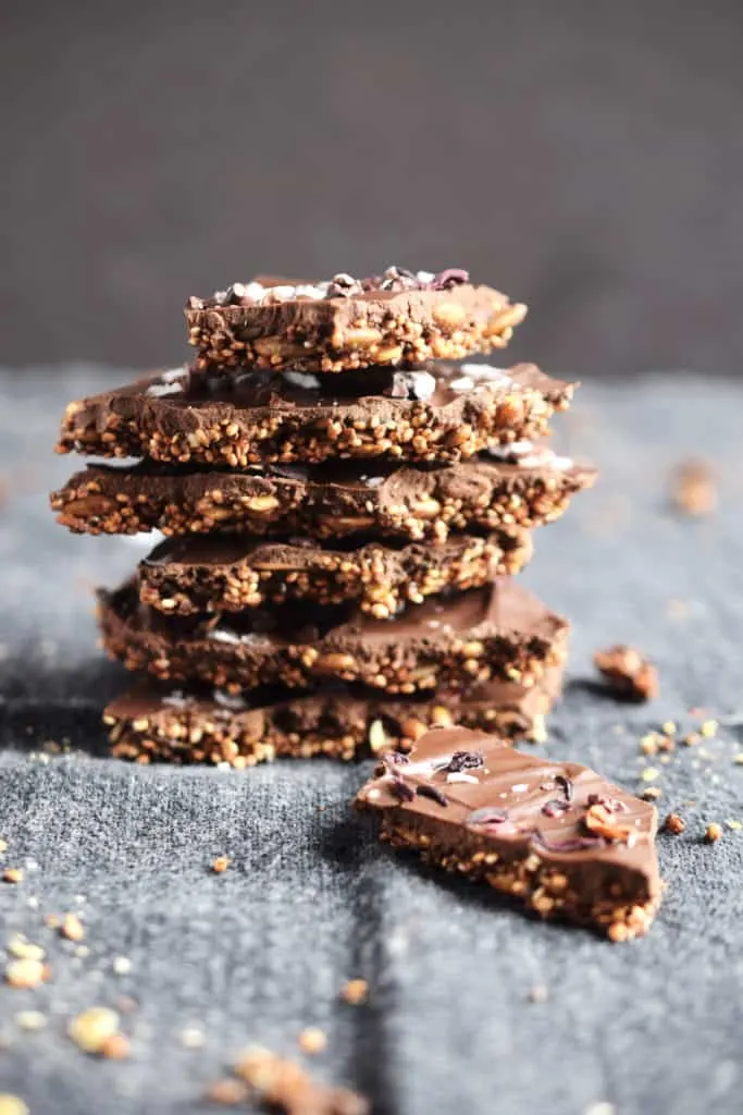 Dark Chocolate Bark with Toasted Quinoa, Oats, & Seeds - Healthy