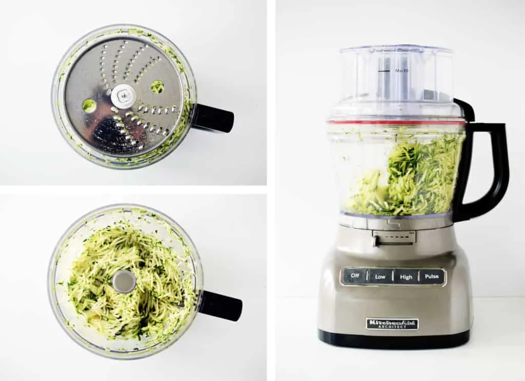 grated zucchini in a food processor