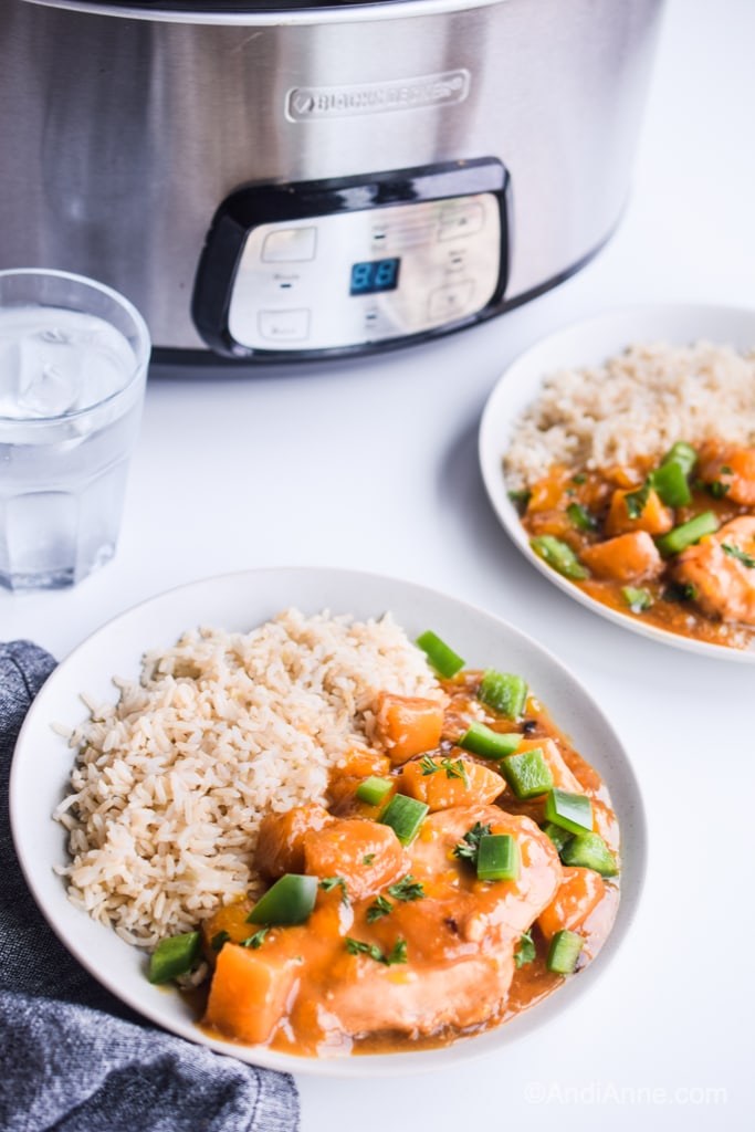 slow cooker pineapple orange chicken on plates