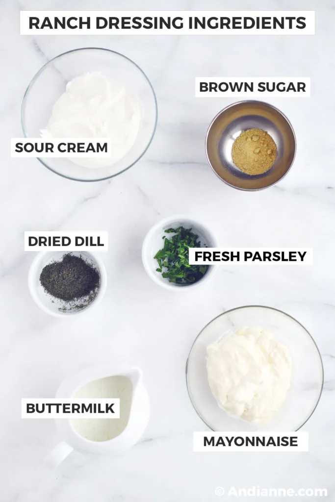 Ranch dressing ingredients in bowls