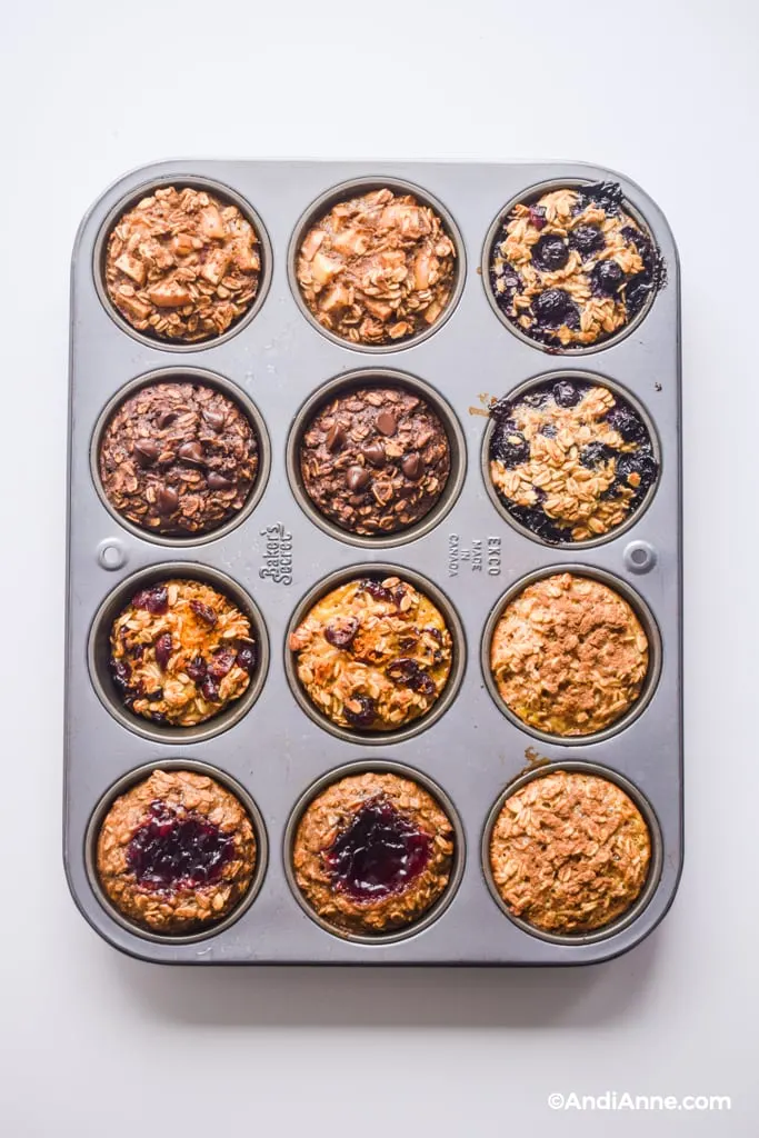 baked oatmeal breakfast cups in a metal muffin pan