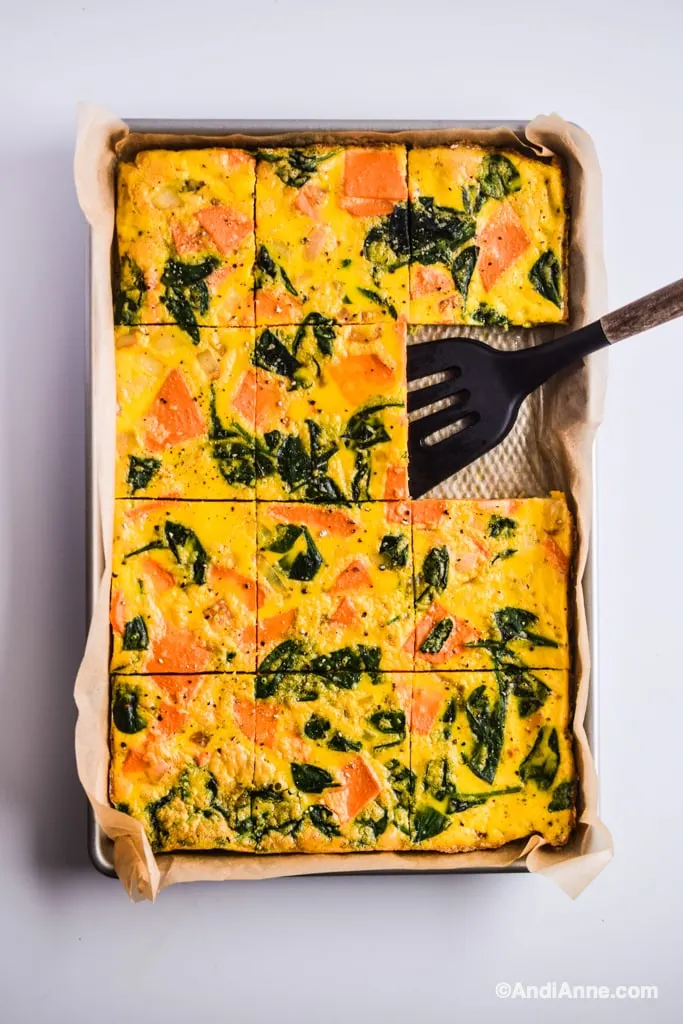 sweet potato spinach omelette sheet pan meal