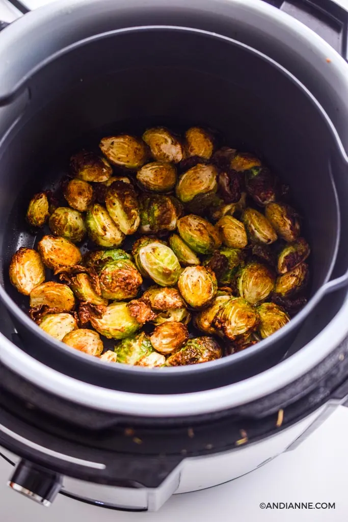 crispy cooked brussels sprouts in an air fryer