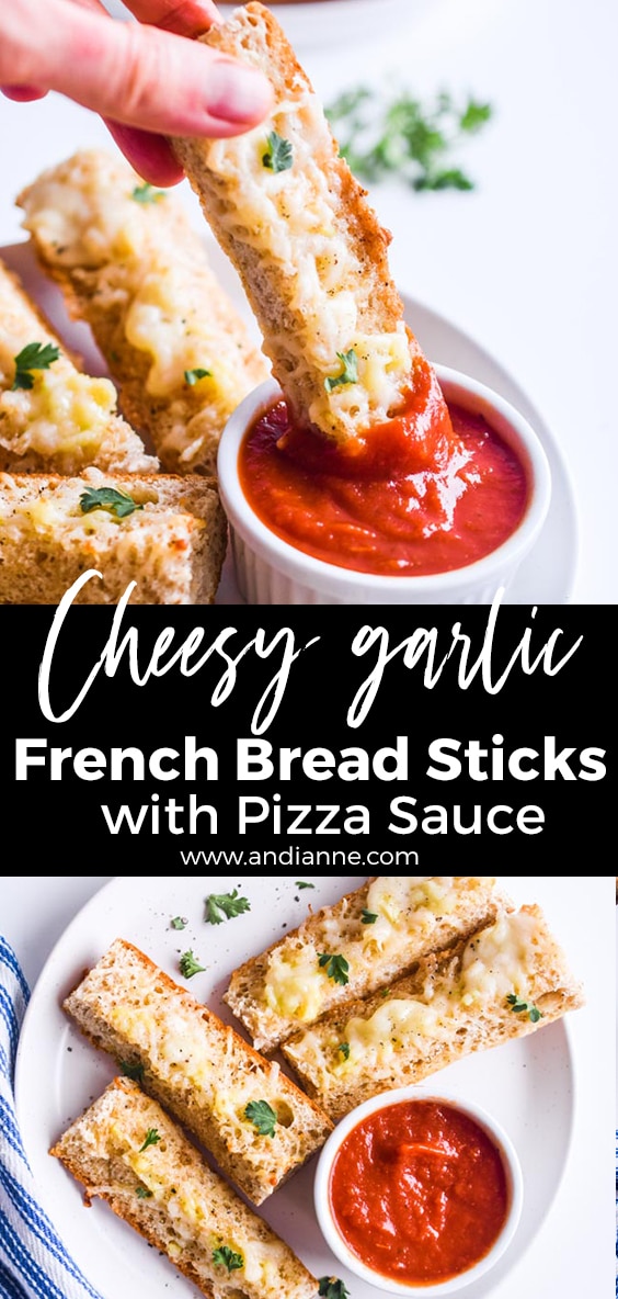 Cheesy Garlic French Bread Sticks with Pizza Sauce