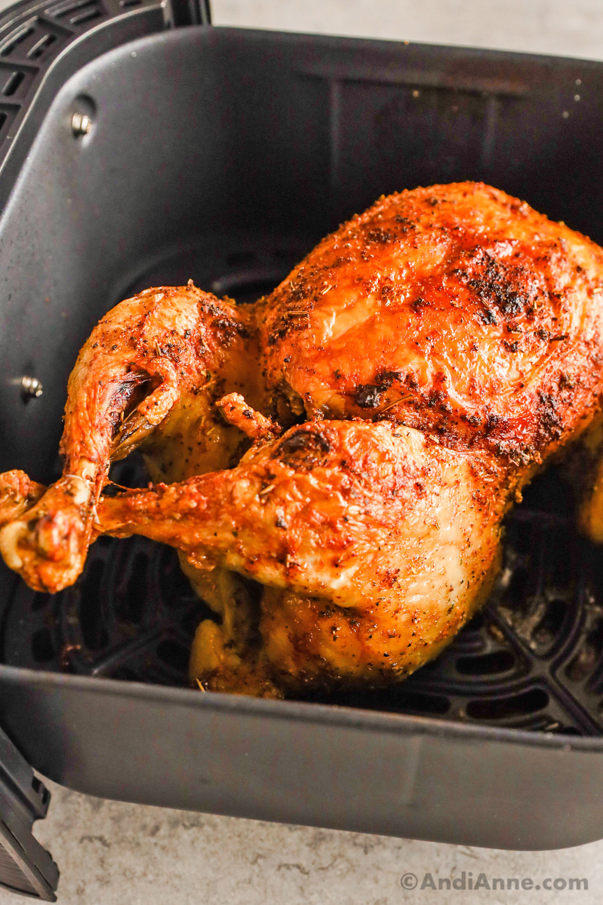 Close up of a cooked air fryer chicken.