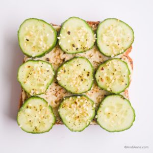 cucumber hummus and spices on toast