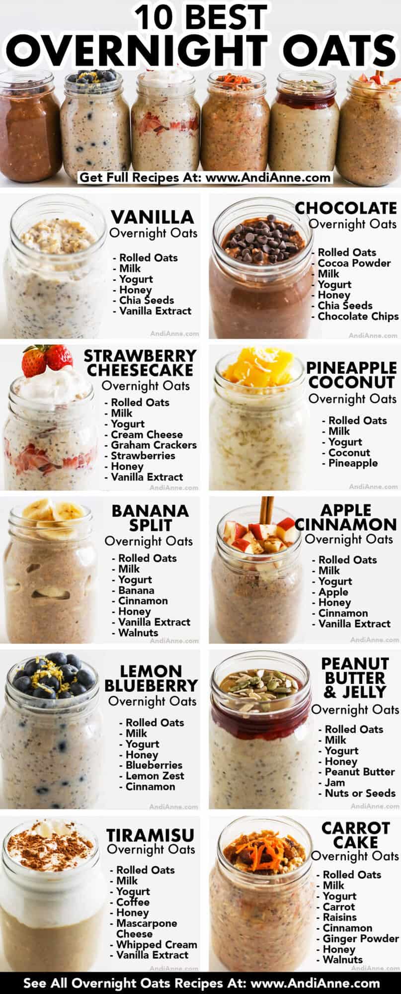 Overnight Oats Container with Lid and Spoon Airtight 16 oz Glass for Cereal  Yogurt Milk Fruit, chia pudding jars, Overnight Oats Leak Proof Oatmeal