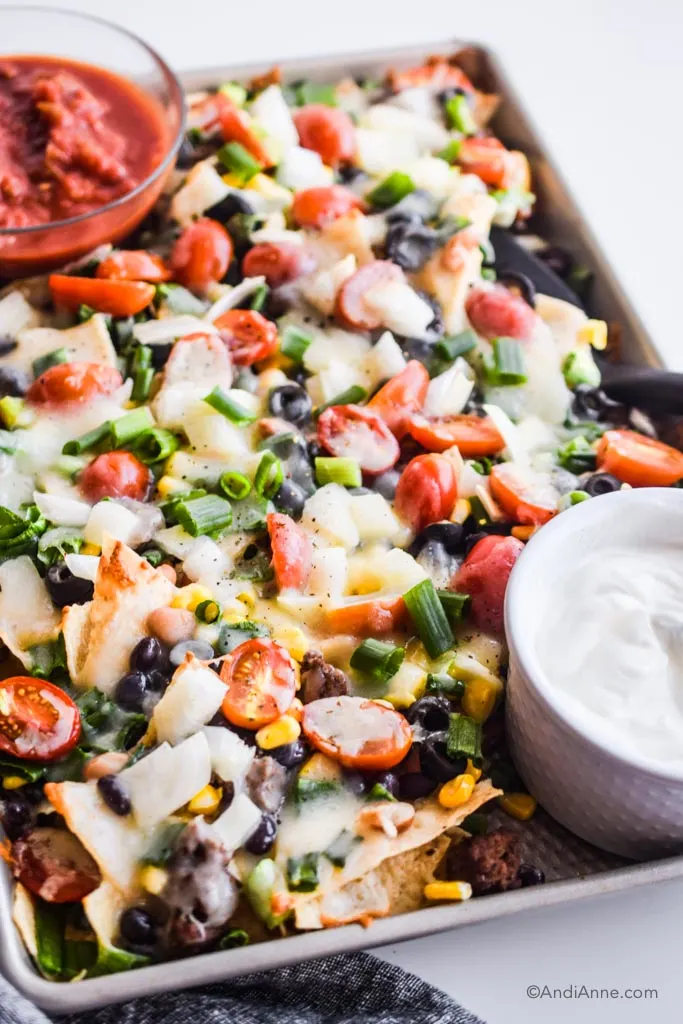 Loaded Sheet Pan Nachos with Ground Beef - Dinner or Snack Idea