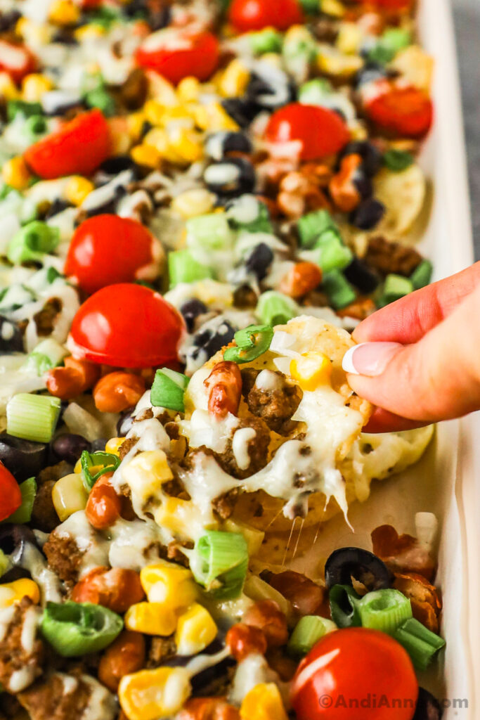 Loaded Sheet Pan Nachos with Ground Beef - Dinner or Snack Idea