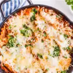 Skillet lasagna recipe with melted cheese