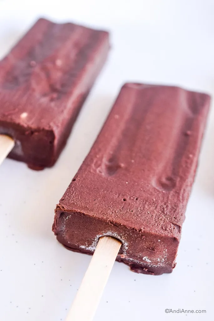 close up of homemade fudgesicles