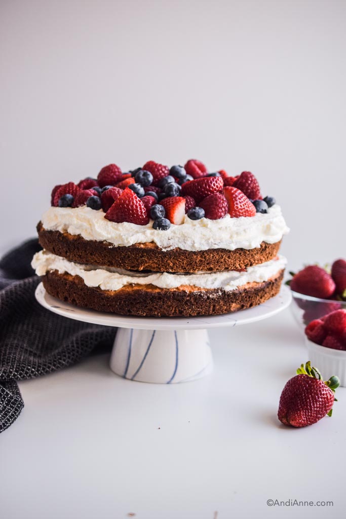 Gluten Free Cake With Whipped Cream & Berries (Sugar Free + Nut Free)