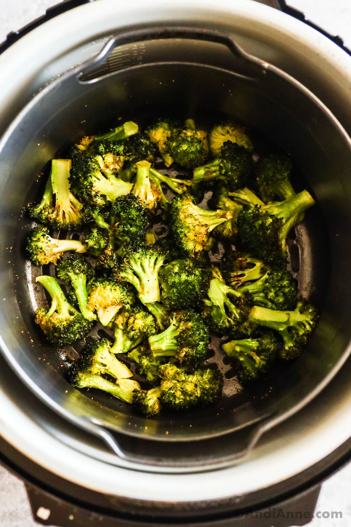 Looking into broccoli air fryer with broccoli florets.