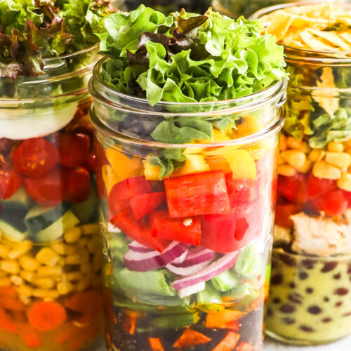 A batch of mason jar salads