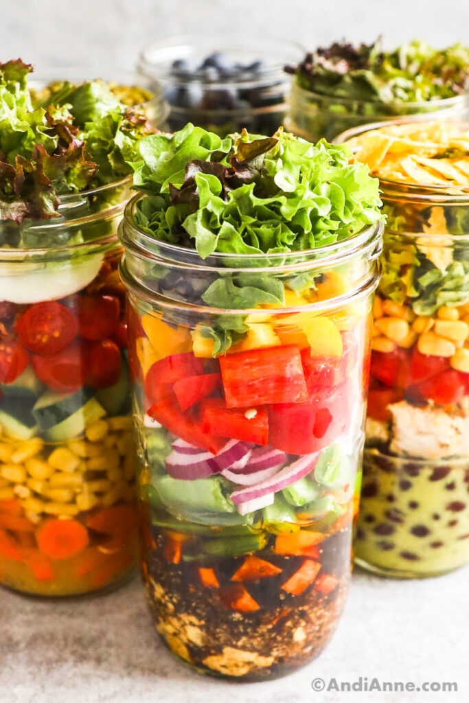 A batch of mason jar salads