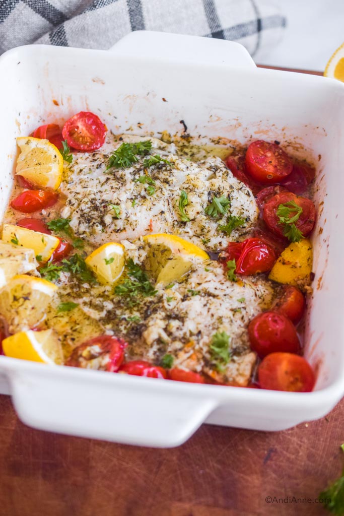 Lemon Herb Baked Cod with Tomatoes - Andi Anne
