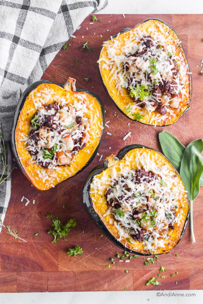Stuffed Acorn Squash With Ground Beef, Pears and Parmesan