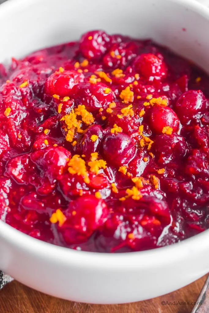 close up of cranberry sauce with orange zest