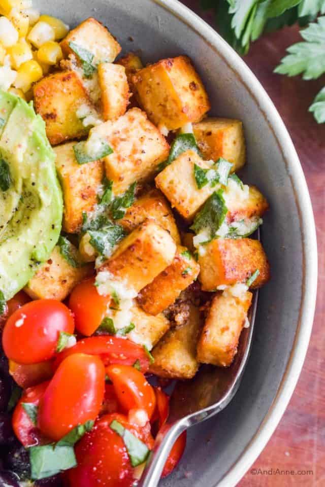 Crispy Tofu Burrito Bowl With Lime Dressing Andi Anne