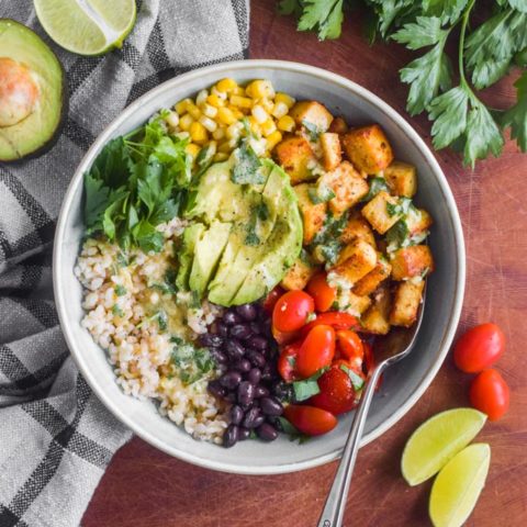 Crispy Tofu Burrito Bowl With Lime Dressing - Andi Anne