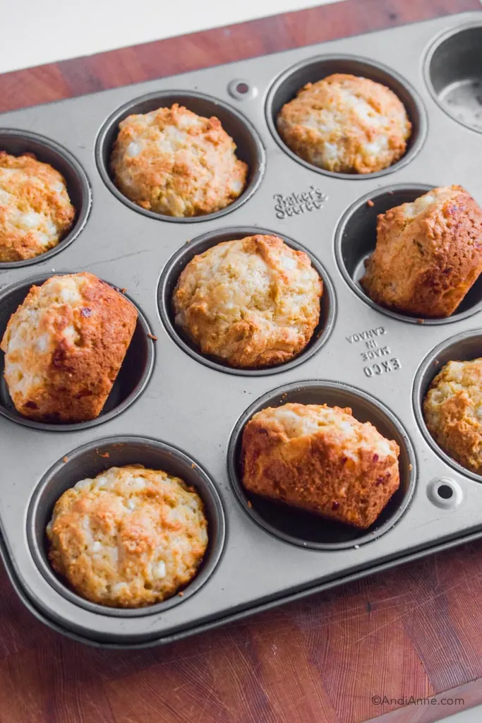 cottage cheese muffins in a muffin pan