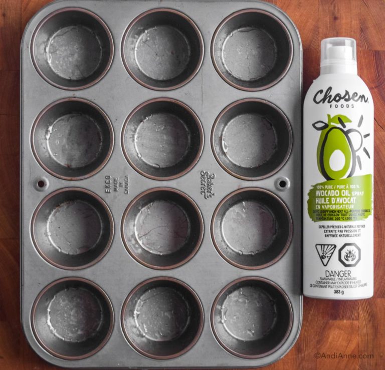 muffin pan and avocado oil spray