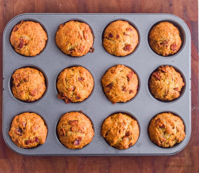 cooked muffins in muffin pan.