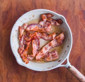 frying pan with bacon