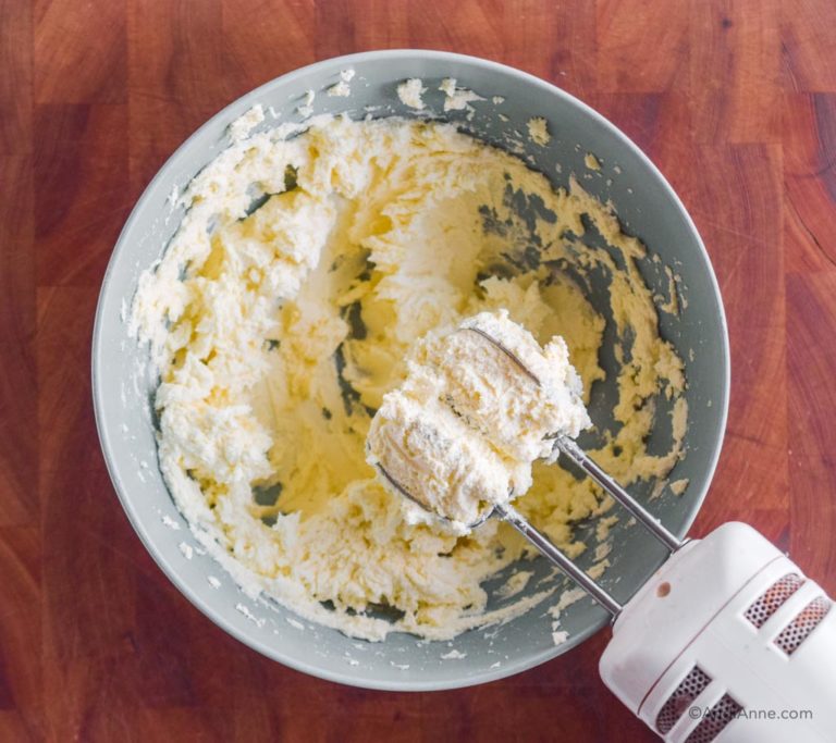 creamed butter and cream cheese with hand mixer