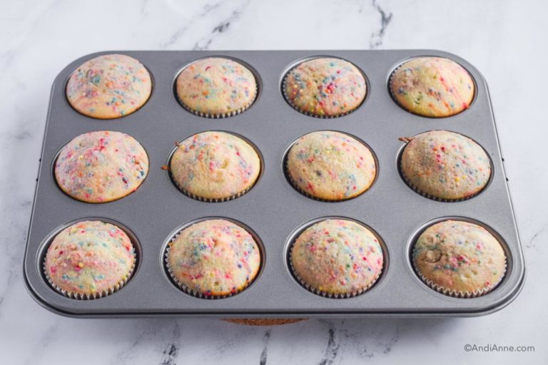 baked confetti cupcakes in a muffin pan