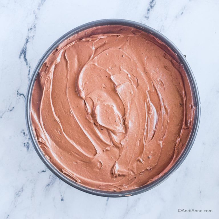 uncooked chocolate cheesecake in springform pan
