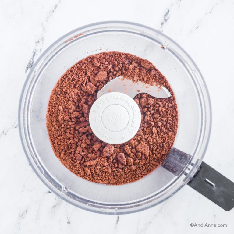 ground chocolate cookies in a food processor