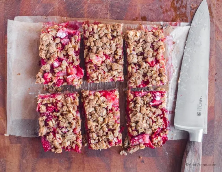 strawberry oat bars sliced into six pieces