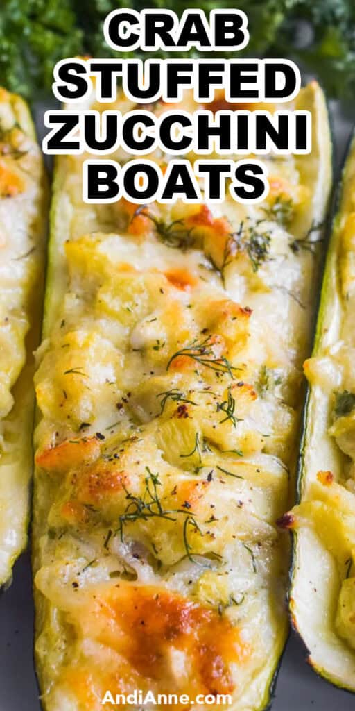 Close up of crab stuffed zucchini boats