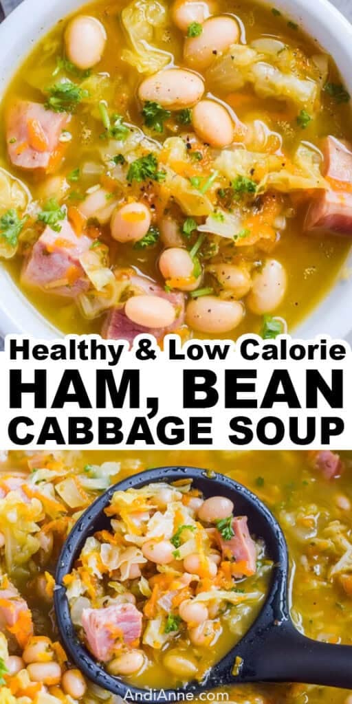 a bowl of ham bean cabbage soup