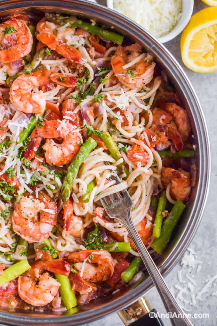 Shrimp And Asparagus Over Pasta