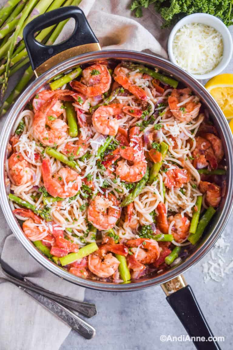 Shrimp And Asparagus Over Pasta