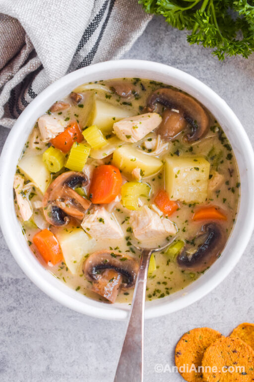 Turkey Stew: Leftover turkey, Carrots, Mushrooms, Potatoes