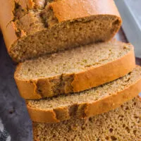 Sliced loaf of peanut butter bread.