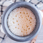 Cooked rice in a rice cooker.