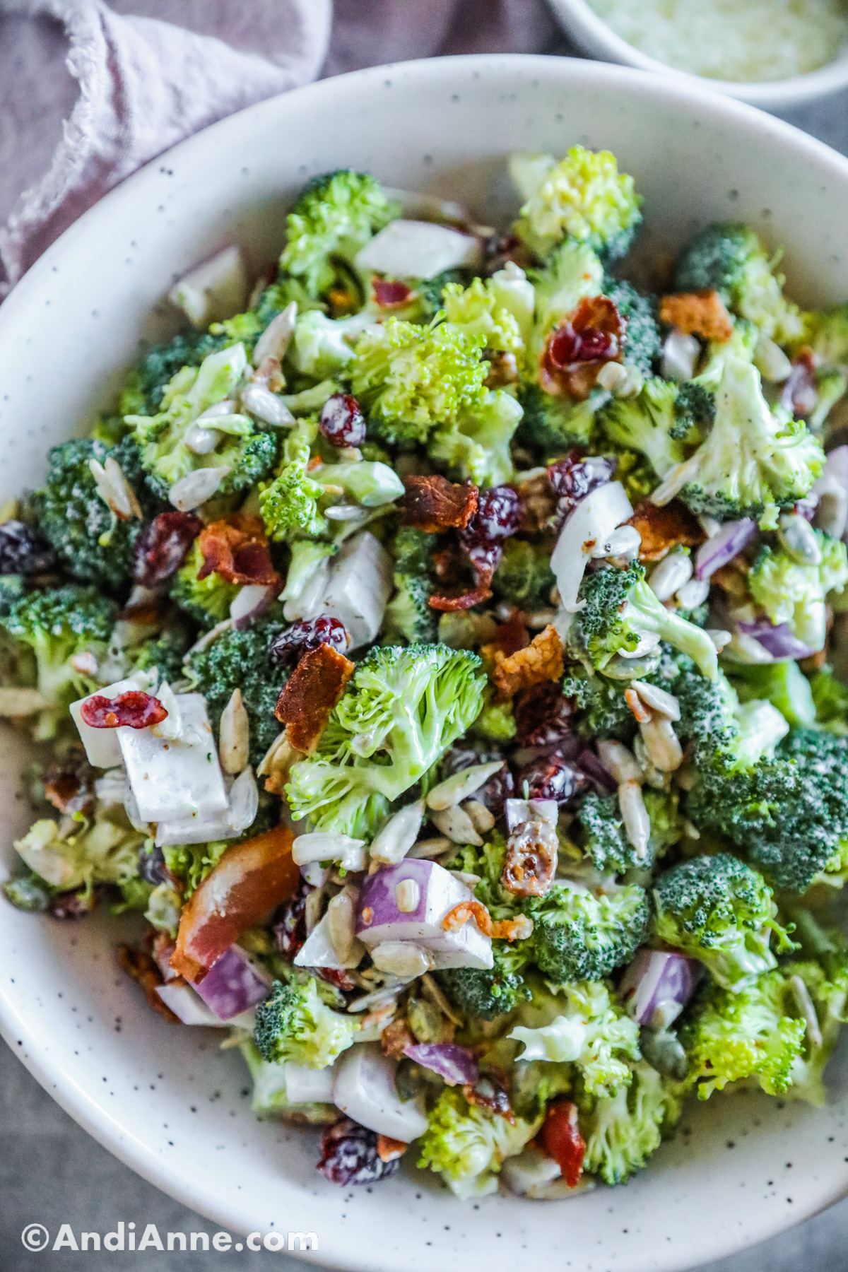 Close up of broccoli crunch salad recipe.