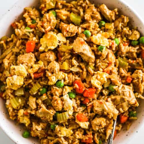 Chicken fried rice recipe in a bowl