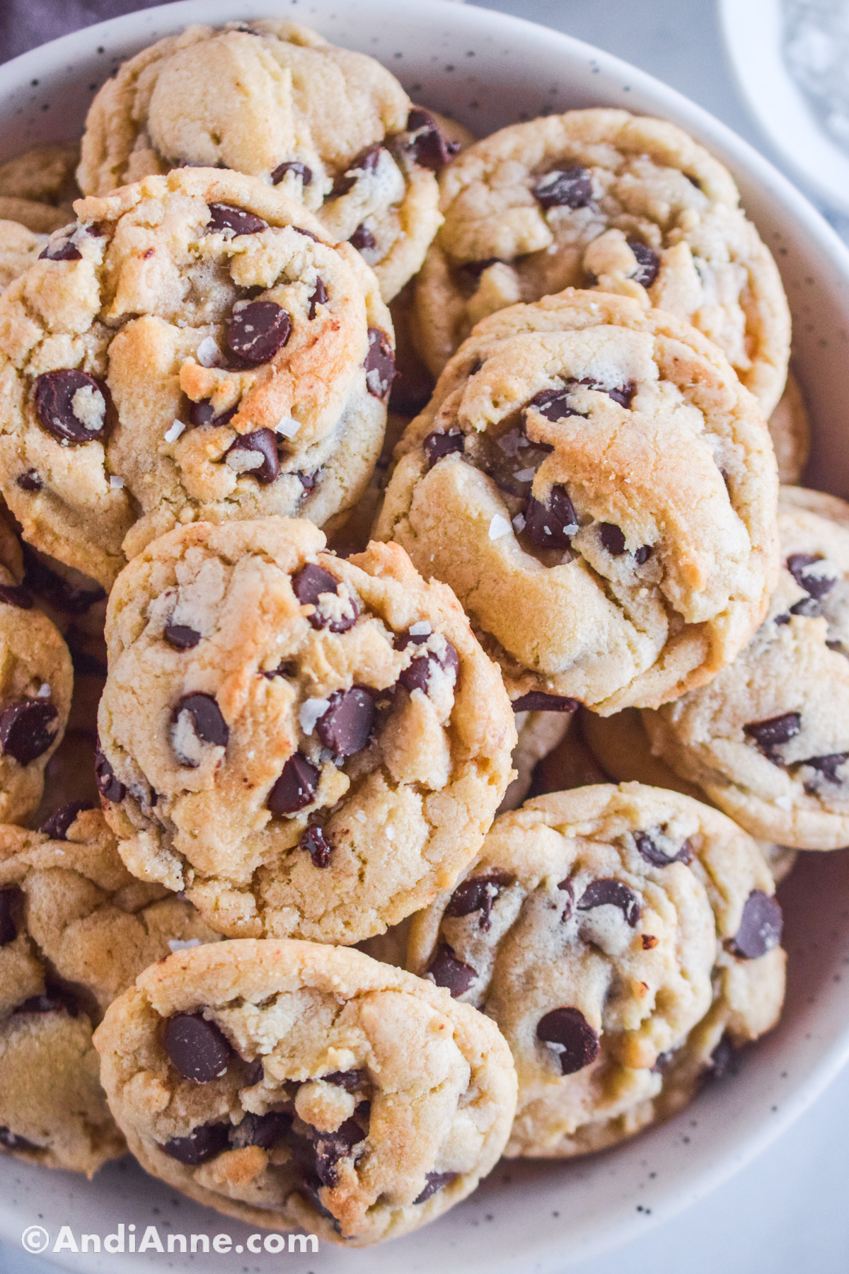 A bowl of chocolate chip cookies