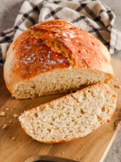 Round bread with a slice cut off