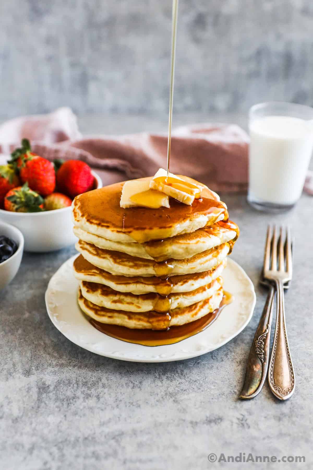 pancakes with butter and syrup